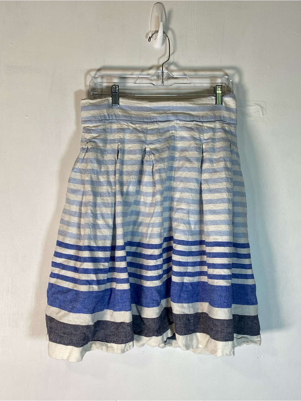 Blue‎ White Nautical Stripe Linen Blend Midi Skirt Coastal Grandmother Medium